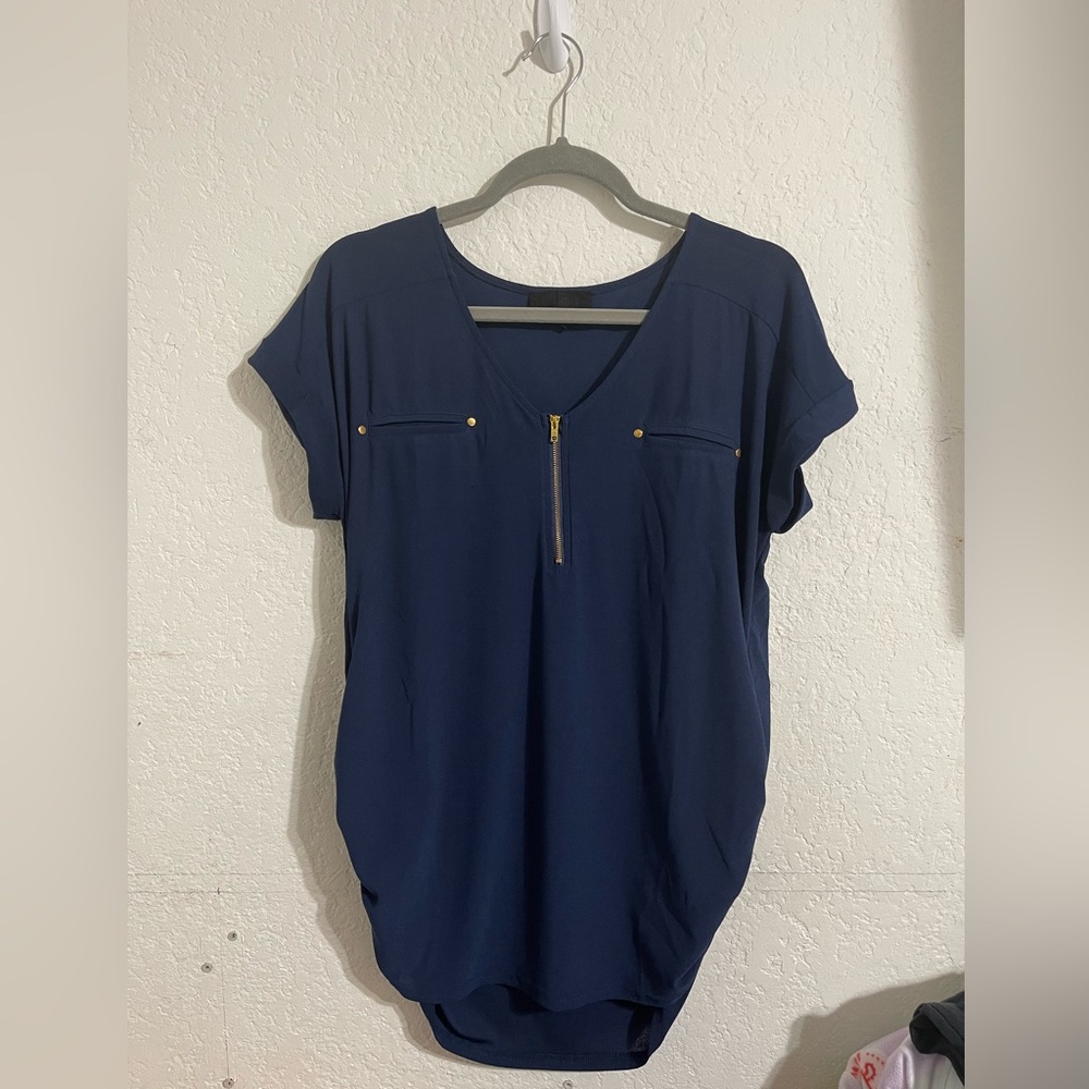 Sweet Wanderer Maternity Navy Blouse with Gold Hardware